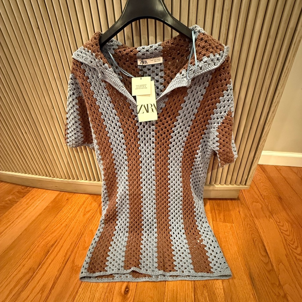 Zara Limited Edition Brown and Blue Crochet Top dress